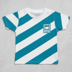 Little Go Kids' "Make Earth Cool Again" Teal Striped Tee