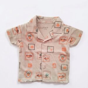 Kids' Tropical Stamp Coat Polo Shirt (Beige)